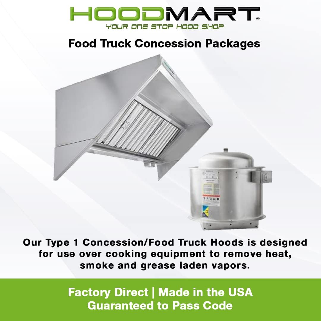 HOODMART UL/NSF 9' Concession Trailer Hood System with FIRE SUPPRESSION for Food Truck | Commercial Range Hood with Exhaust Fan | Stainless Steel Kitchen Equipment with Install Kit Included 9 ft.